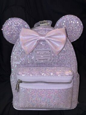 Loungefly Iridescent Lavender Sequin Mini Backpack with Bow & Ears